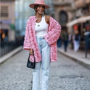 ZARA 3D Floral Appliqué Pink Statement Jacket Size L NWT
